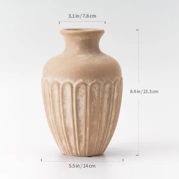 SIDUCAL Ceramic Rustic Farmhouse Flower Vase,8.4 Inch Pottery Decorative Flower Vase for Home Decor, Table, Living Room Decoration, Shelf Decor, Mantel, Terra