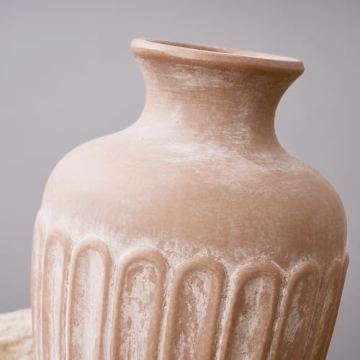 SIDUCAL Ceramic Rustic Farmhouse Flower Vase,8.4 Inch Pottery Decorative Flower Vase for Home Decor, Table, Living Room Decoration, Shelf Decor, Mantel, Terra