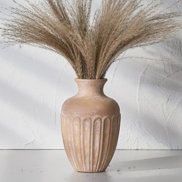 SIDUCAL Ceramic Rustic Farmhouse Flower Vase,8.4 Inch Pottery Decorative Flower Vase for Home Decor, Table, Living Room Decoration, Shelf Decor, Mantel, Terra