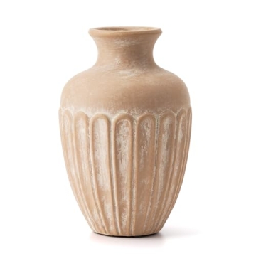 SIDUCAL Ceramic Rustic Farmhouse Flower Vase,8.4 Inch Pottery Decorative Flower Vase for Home Decor, Table, Living Room Decoration, Shelf Decor, Mantel, Terra