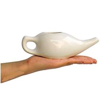 Ceramic Neti Pot, Certified Lead Free: Dishwasher,Microwave Safe. Ergonomic Shape, Comfortable Spout.