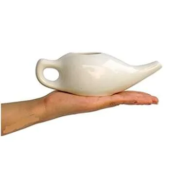Ceramic Neti Pot, Certified Lead Free: Dishwasher,Microwave Safe. Ergonomic Shape, Comfortable Spout.