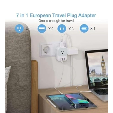 European Travel Plug Adapter Converter, TESSAN International Power Plug Converter with 2 USB, Type C Outlet Adaptor Charger for US to Most of Europe EU Iceland Spain Italy France Germany