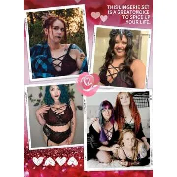 EVELUST Plus Size Lingerie for Women - Sexy Luxe Criss-cross Bra Lace Cup Classic Underwear High Waisted Suspender Set(BlackRed, 2XL, 828e)