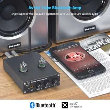 Fosi Audio T20 Bluetooth 5.0 Tube Amplifier Headphone Amp Support aptX HD Stereo Receiver 2 Channel Class D Digital Mini Hi-Fi Power Amp for Home Passive Speakers with 5654W Vacuum Tubes