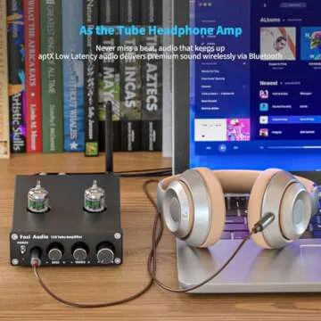 Fosi Audio T20 Bluetooth 5.0 Tube Amplifier Headphone Amp Support aptX HD Stereo Receiver 2 Channel Class D Digital Mini Hi-Fi Power Amp for Home Passive Speakers with 5654W Vacuum Tubes