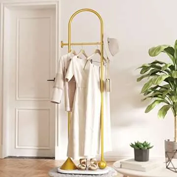 TIEOU Metal Gold Coat Rack, Freestanding Entryway Stand, Hat Coat Hanger, Small Clothing Rack, Modern