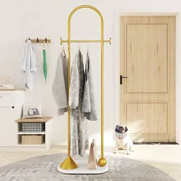 TIEOU Metal Gold Coat Rack, Freestanding Entryway Stand, Hat Coat Hanger, Small Clothing Rack, Modern