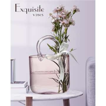 Glass Bag vase, Purse vase with Fish Bowl, Handbag Shape Flower vase - for Home Décor, enterpiece, ...