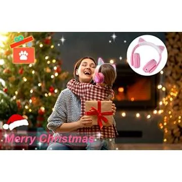 KORABA Cat Ear Kids Headphones Bluetooth, LED Light up Wireless/Wired Mode Over Ear Headphones with Build in Microphone for School/Travel (Pink)