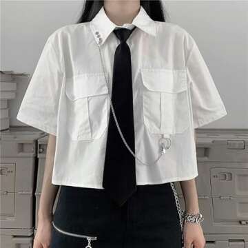 GAI Women's Alt Emo Button Down Shirt Gothic Blouse Techwear Dark Academia Preppy Clothes Aesthetic Japanese Harajuku Streetwear (S,E)