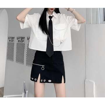 GAI Women's Alt Emo Button Down Shirt Gothic Blouse Techwear Dark Academia Preppy Clothes Aesthetic Japanese Harajuku Streetwear (S,E)