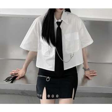 GAI Women's Alt Emo Button Down Shirt Gothic Blouse Techwear Dark Academia Preppy Clothes Aesthetic Japanese Harajuku Streetwear (S,E)