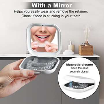 Retainer Case, Slim Aligner Case with Mirror, Compatible with Invisalign, Night Guard and Mouth Guard, Premium Retainer Case, With Aligner Remover Tool, Chew & Brush, White