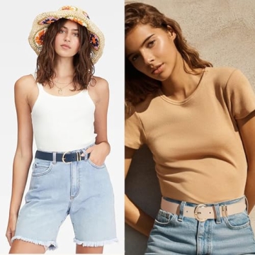 Rrwin Women Belts for Jeans with Gold Buckle - 3 Pack