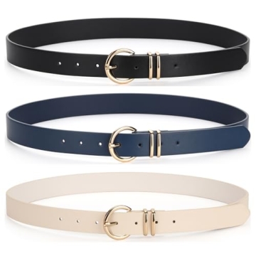 Rrwin Women Belts for Jeans with Gold Buckle - 3 Pack