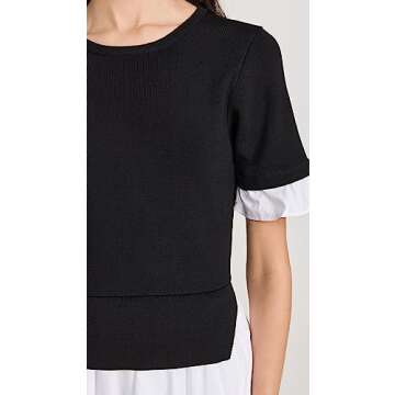 English Factory Women's Mixed Media Short Sleeve Maxi Dress, Black/Ivory, XS