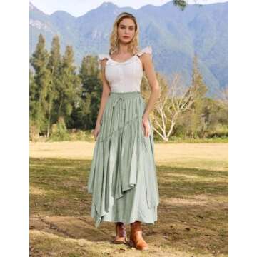Women Summer Long Maxi Skirt A Line Ruffled Beach Skirt with Pockets Mint Green L