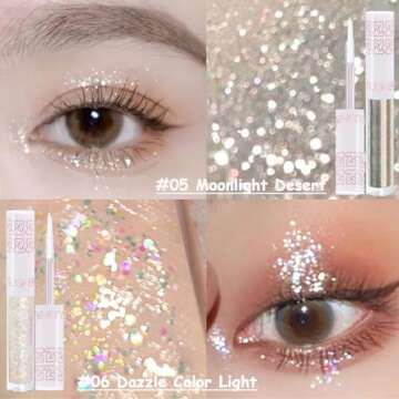 6Pcs Liquid Glitter Eyeshadow Eyeliner, Korean Makeup, Bling Under Eye Shadow, Shimmer Eye Make Up Valentine's Day Gift Set,Long Lasting,Quick Drying & Pigmented Loose Glitter Glue for Crystals Makeup
