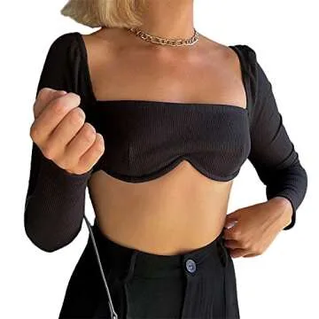 Stylish Women Ribbed Crop Top with Underwire Support