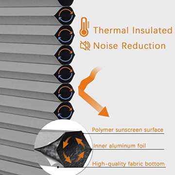 Persilux Custom Size Cellular Shades Cordless Blackout Roller Shades Bottom up Pleated Window Blinds Waterproof Thermal Insulated Honeycomb Blinds for Windows, Home and Office Dark Grey