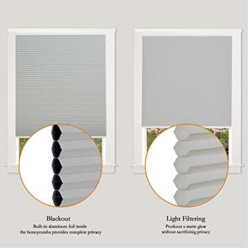 Persilux Custom Size Cellular Shades Cordless Blackout Roller Shades Bottom up Pleated Window Blinds Waterproof Thermal Insulated Honeycomb Blinds for Windows, Home and Office Dark Grey