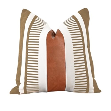 Vfuty Farmhouse Throw Pillow Covers for Couch Sofa Decorative Faux Leather Square Cushion Cover Trib...