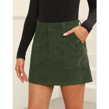 Fengbay Corduroy Skirt Women Casual High Waist Fall Winter A Line Mini Skirts for Women with Pocket Army Green