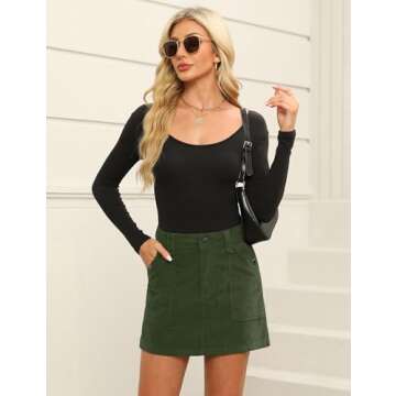 Fengbay Corduroy Skirt Women Casual High Waist Fall Winter A Line Mini Skirts for Women with Pocket Army Green