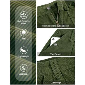 Fengbay Corduroy Skirt Women Casual High Waist Fall Winter A Line Mini Skirts for Women with Pocket Army Green