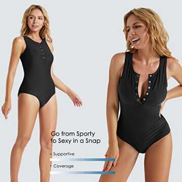 BALEAF Women's Push Up Long Torso One Piece Swimsuits Toddler Modest Full Coverage Bathing Suits Black L