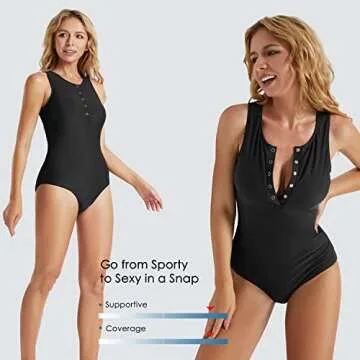 BALEAF Women's Push Up Long Torso One Piece Swimsuits Toddler Modest Full Coverage Bathing Suits Black L