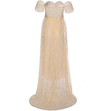 Sicily Women's Lace Off-Shoulder Long Maternity Dress Plus Photography Apricot