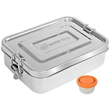 MORE-ECO Bento Box for Adult Stainless Steel 3 Compartment Lunch Box with Dip Container Leakproof 40 Oz Dishwasher Safe Meal Prep Eco Friendly Food Container with Secure Lock (Silver)