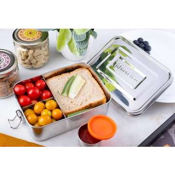 MORE-ECO Bento Box for Adult Stainless Steel 3 Compartment Lunch Box with Dip Container Leakproof 40 Oz Dishwasher Safe Meal Prep Eco Friendly Food Container with Secure Lock (Silver)