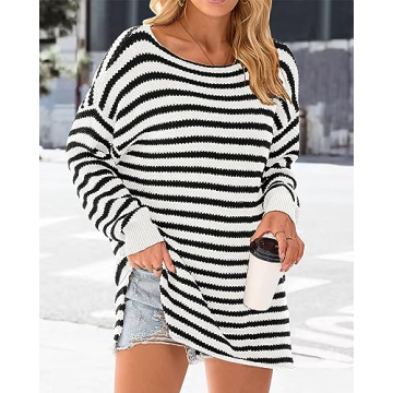 KIRUNDO Women's Oversized Striped Sweater for Fall 2024