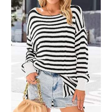 KIRUNDO Women's Oversized Striped Sweater for Fall 2024