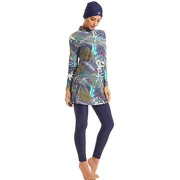 Ababalaya Fully Covered Swimsuits 3 Pieces Full Covered Burkini Swimwear with Swimming Cap,105Navy Blue,US Size 4-6
