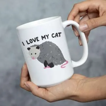 LookHUMAN Possum Coffee Mug - Funny Mug & Cat Mug, Double-Sided Print Ceramic Coffee Cups, Opossum Cup as Opossum Gifts for Possum Lover, Dishwasher Safe Novelty Coffee Mugs for Women & Men, 15oz