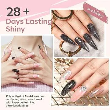 Modelones Poly Nail Extension Gel Kit - 6 Colors Poly Nails Gel Kit Nude Clear Black Pink All In One Starter Kit Builder Glue Gel with Nail Lamp Base Top Coat Set for Beginner DIY at Home Beauty Gifts