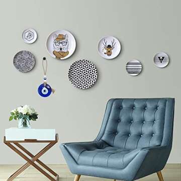 Handmade Glass Evil Eye Bead Wall Hanging Decor - Attached to Jute Rope - DIY Nazar Lucky Blue Charm Talisman Eyes - Turkish Amulet - Decorative Ornament Great Gift