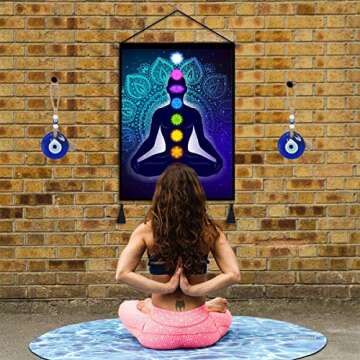 Handmade Glass Evil Eye Bead Wall Hanging Decor - Attached to Jute Rope - DIY Nazar Lucky Blue Charm Talisman Eyes - Turkish Amulet - Decorative Ornament Great Gift