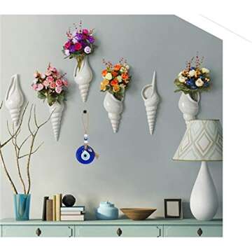 Handmade Glass Evil Eye Bead Wall Hanging Decor - Attached to Jute Rope - DIY Nazar Lucky Blue Charm Talisman Eyes - Turkish Amulet - Decorative Ornament Great Gift