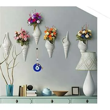 Handmade Glass Evil Eye Bead Wall Hanging Decor - Attached to Jute Rope - DIY Nazar Lucky Blue Charm Talisman Eyes - Turkish Amulet - Decorative Ornament Great Gift