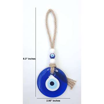 Handmade Glass Evil Eye Bead Wall Hanging Decor - Attached to Jute Rope - DIY Nazar Lucky Blue Charm Talisman Eyes - Turkish Amulet - Decorative Ornament Great Gift