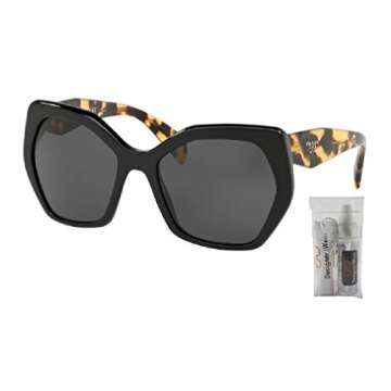 Prada PR16RS HERITAGE 1AB5S0 56M Black/Grey Hexagonal Sunglasses For Women + BUNDLE with Designer iWear Eyewear Kit