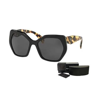 Prada PR16RS HERITAGE 1AB5S0 56M Black/Grey Hexagonal Sunglasses For Women + BUNDLE with Designer iWear Eyewear Kit