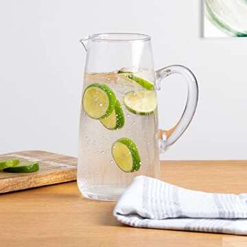 Glass Water Pitcher with Spout – 53 Oz Elegant Serving Carafe for Water, Juice, Sangria, Lemonade,...