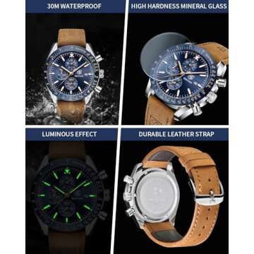 BY BENYAR Watch for Men Analog Quartz Chronograph Waterproof Luminous Designer Mens Wrist Watches Business Work Sport Casual Dress Watch with Silicone Strap Elegant Gifts for Men