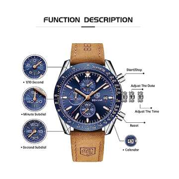 BY BENYAR Watch for Men Analog Quartz Chronograph Waterproof Luminous Designer Mens Wrist Watches Business Work Sport Casual Dress Watch with Silicone Strap Elegant Gifts for Men